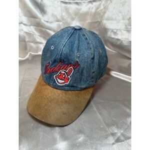 Vintage MLB Cleveland Indians American Needle Nutmeg Strapback Hat Suede/denim